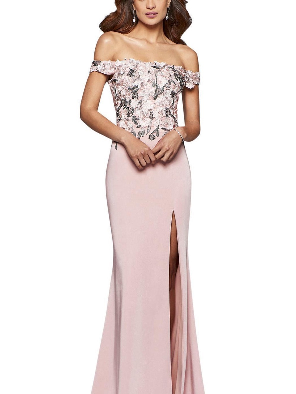 Faviana Pink Off-Shoulder Floral Dress